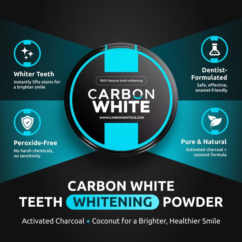 Carbon White – Charcoal Teeth Whitener Powder – Natural, Vegan, Coconut (30G) Organic Whitening - Teeth Whitening, Tooth Polish