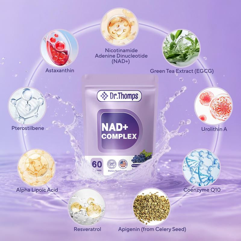 Dr. Thomps NAD+ Energy Gummies – Anti-Aging & Focus Support | Tasty Grape Flavor like Candy | Boost Brain & Cellular Health | 60 Count | for Men & Women | Vegan & Non-Gmo