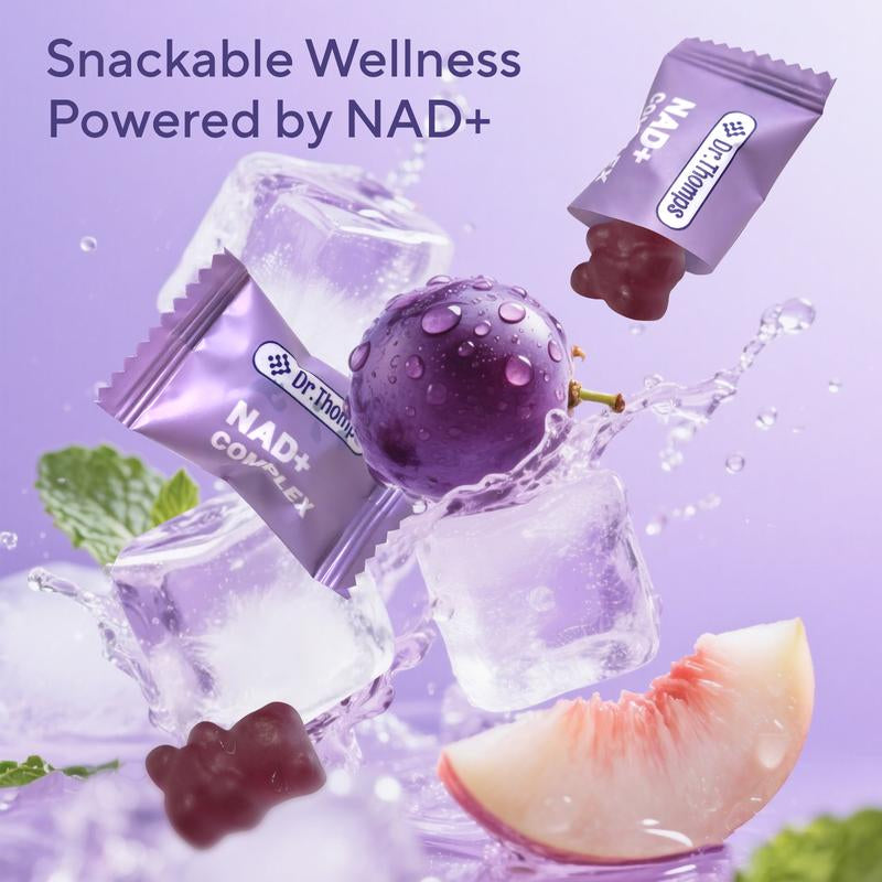 Dr. Thomps NAD+ Energy Gummies – Anti-Aging & Focus Support | Tasty Grape Flavor like Candy | Boost Brain & Cellular Health | 60 Count | for Men & Women | Vegan & Non-Gmo