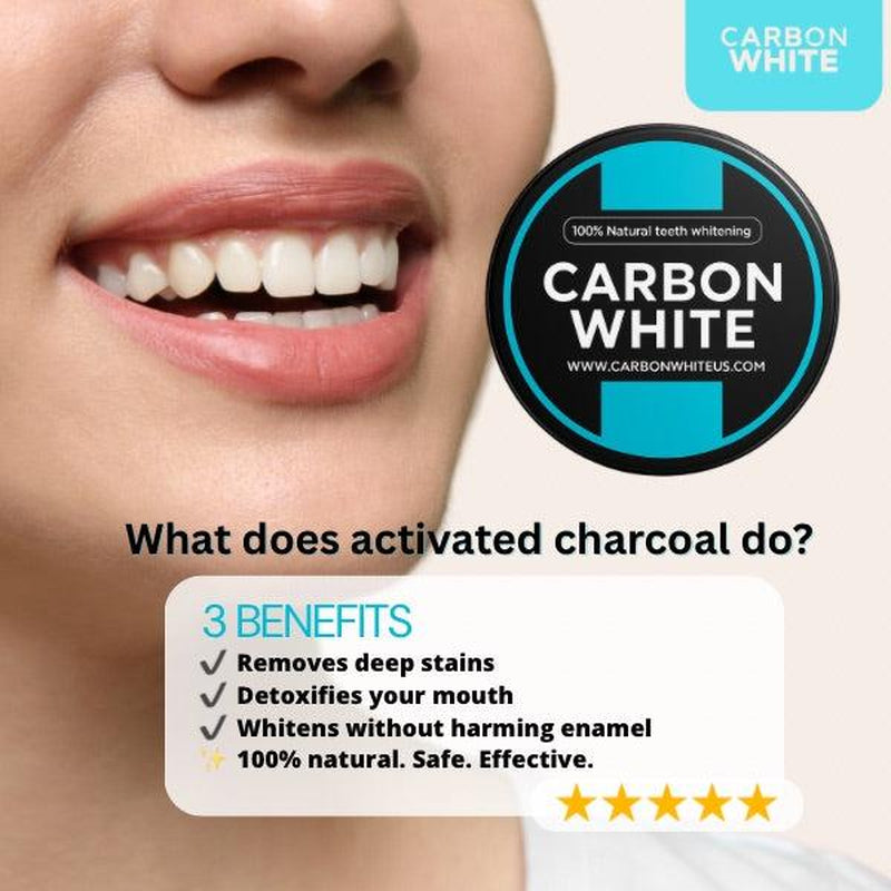 Carbon White – Charcoal Teeth Whitener Powder – Natural, Vegan, Coconut (30G) Organic Whitening - Teeth Whitening, Tooth Polish