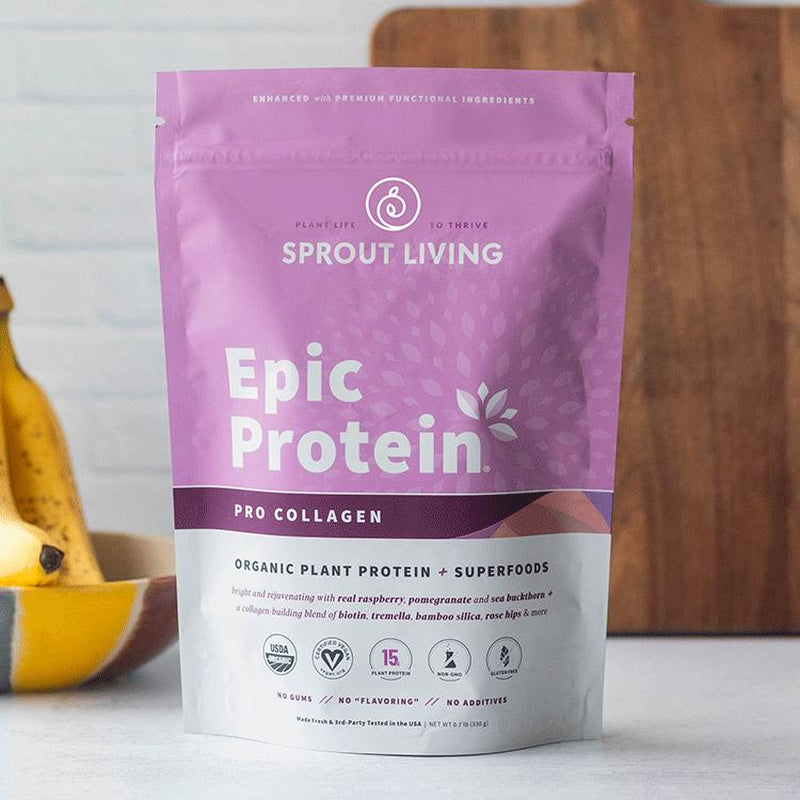 Sprout Living Epic Protein Pro Collagen Organic Plant Protein & Superfoods Powder 336G Vegan Dairy Non-Gmo Gluten Free Sugar Free Perfect Keto Drink Mix with Biotin for Hair Nails Beauty and Wellness - Berry